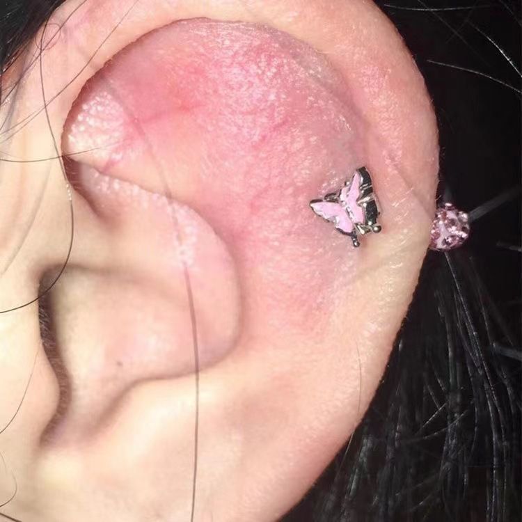 Orecchini a bottone in osso a farfalla rosa, dolci, freschi, squisiti, di nicchia, leggeri, di lusso, di alto valore, nuovi modelli_voghion.com