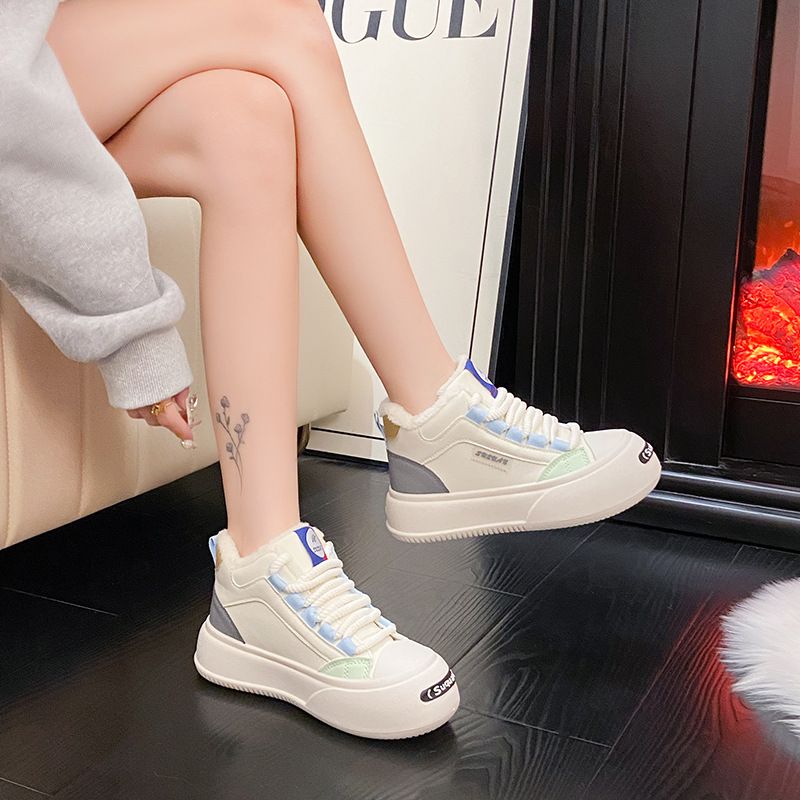 Korean Version Thick Soled High Top Women's 2024 Winter With Plush Insulation Versatile Ins Student Casual Sports Cotton_voghion.com