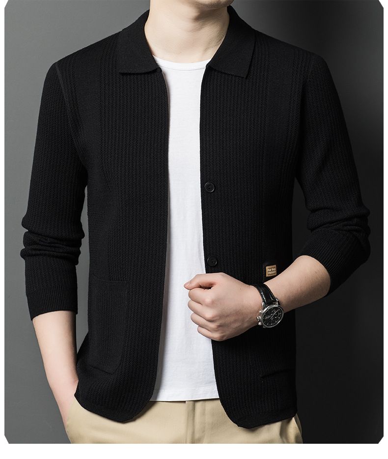 Chaqueta de punto tipo cárdigan juvenil para hombre, informal, de color sólido, primavera y otoño de 2025_voghion.com