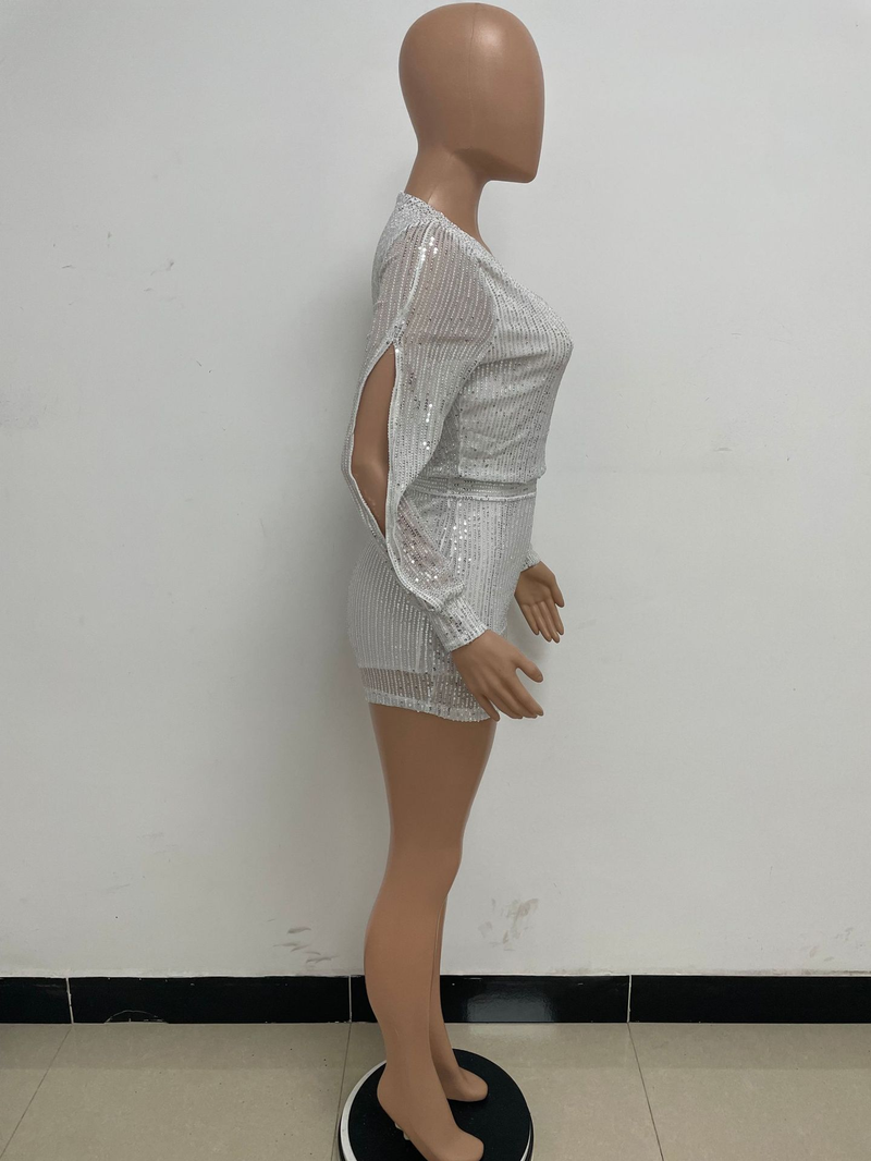 Damkläder jumpsuit mode smal långärmad slits paljettjumpsuit_voghion.com