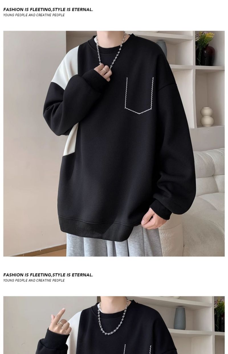 Schweres Herren-Sweatshirt mit Rundhalsausschnitt – Minimalistisches Design mit überschnittenen Schultern und Seitentaschen (M-3XL, knitterfrei, unverzichtbar für die Streetwear)_voghion.com