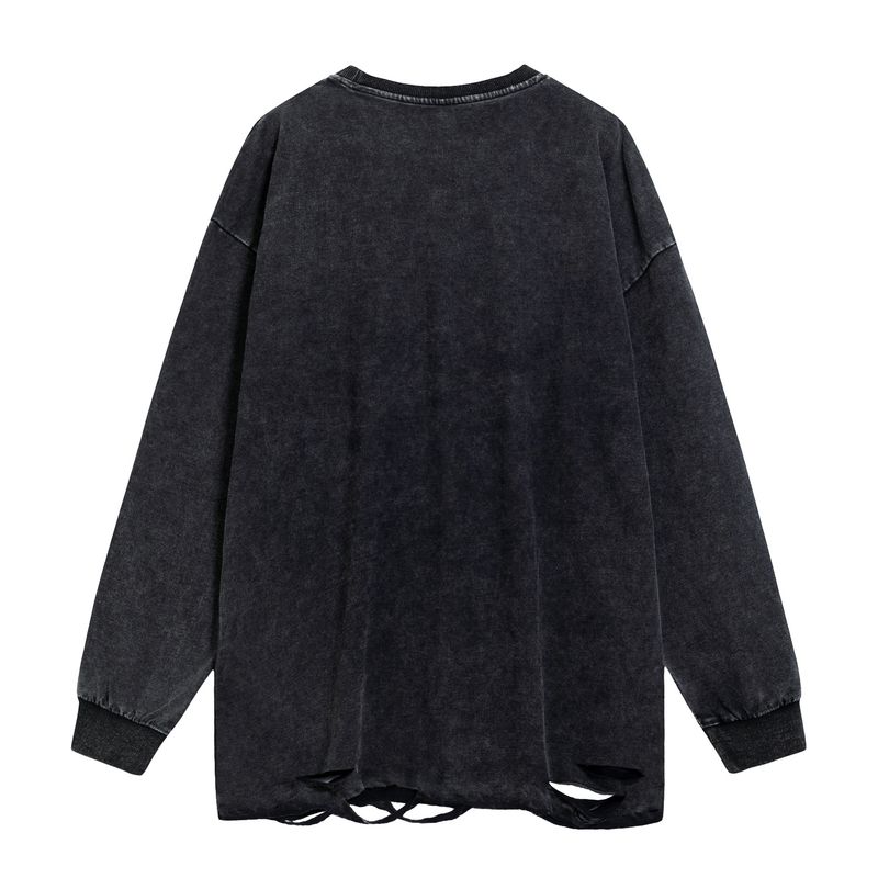 Herrenbekleidung Vintage-Kapuzenpullover in Schwarz mit einzelnem, mit Perlen verziertem Muster und Kette, dekorative Waschung für Männer und Frauen_voghion.com
