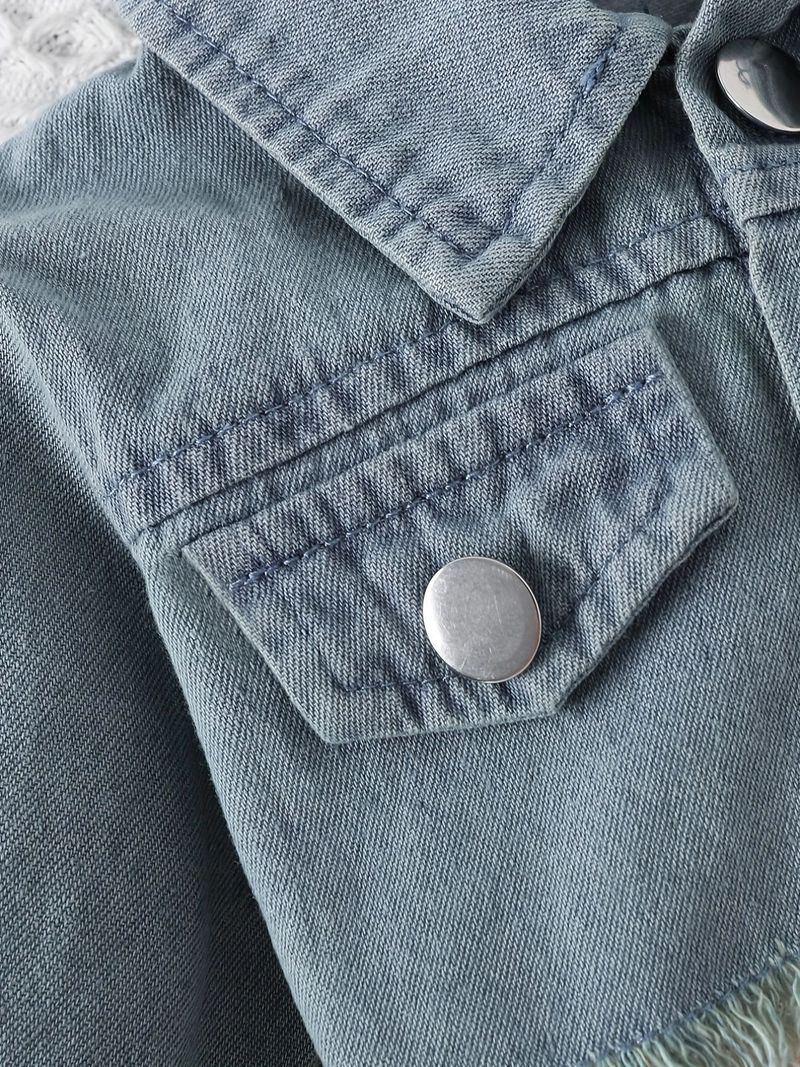 Mamm & Kanner INS Puppelchen Meedchen Fréijoer an Hierscht ärmellos Hirschdruck Kleed Denim gestickte Langärmeljackett_voghion.com