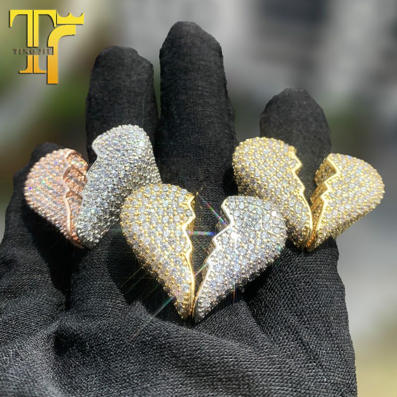 Bague en forme de cœur Tingjie, nouvelle personnalité, en cuivre incrusté de zircons, entièrement en diamants, accessoire tendance pour couple hip-hop_voghion.com