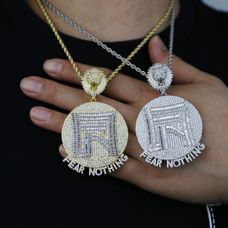 Collana hip hop da uomo con ciondolo a forma di testa di leone, nuovo marchio di moda Wear Nothing, con zirconi._voghion.com
