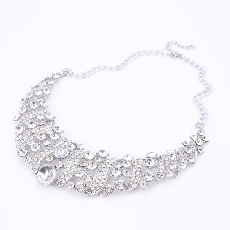 Hochzeit Braut-Accessoires Statement-Schmuck-Sets für Frauen Strass Kristall Halskette Ohrringe Urlaub Party-Sets_voghion.com