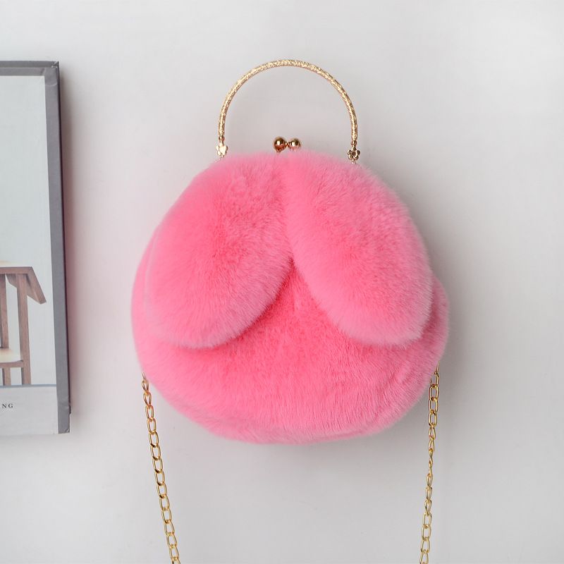 Borsa a tracolla da donna in peluche, borsa portatile da principessa, borsa in peluche, nuova borsa a catena, borsa con orecchie di coniglio abbinate_voghion.com