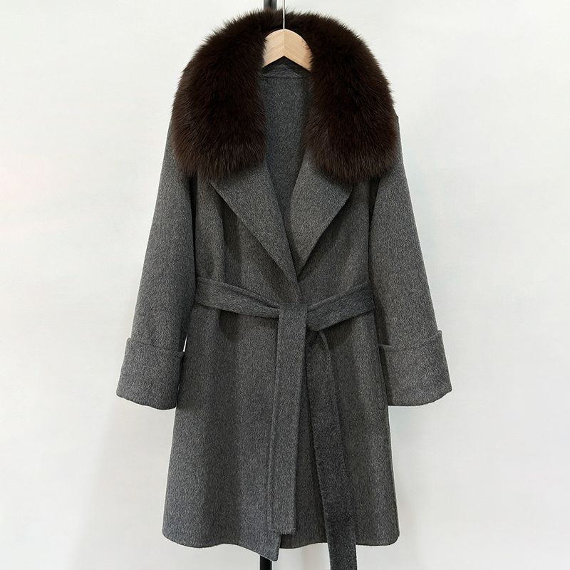 Fox Fur Hooded Coat – Reversible Cashmere Blend Oversized Trench For Petite Frames (65cm Length With Adjustable Belt For Effortless Volume Control)"_voghion.com