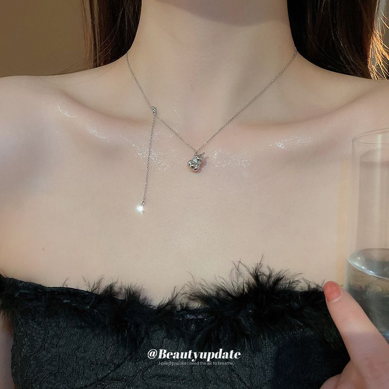 Titanium Steel Pearl Leather Zircon Gourd Pendant Accessories High-end Fashion Collarbone Chain New Necklace_voghion.com