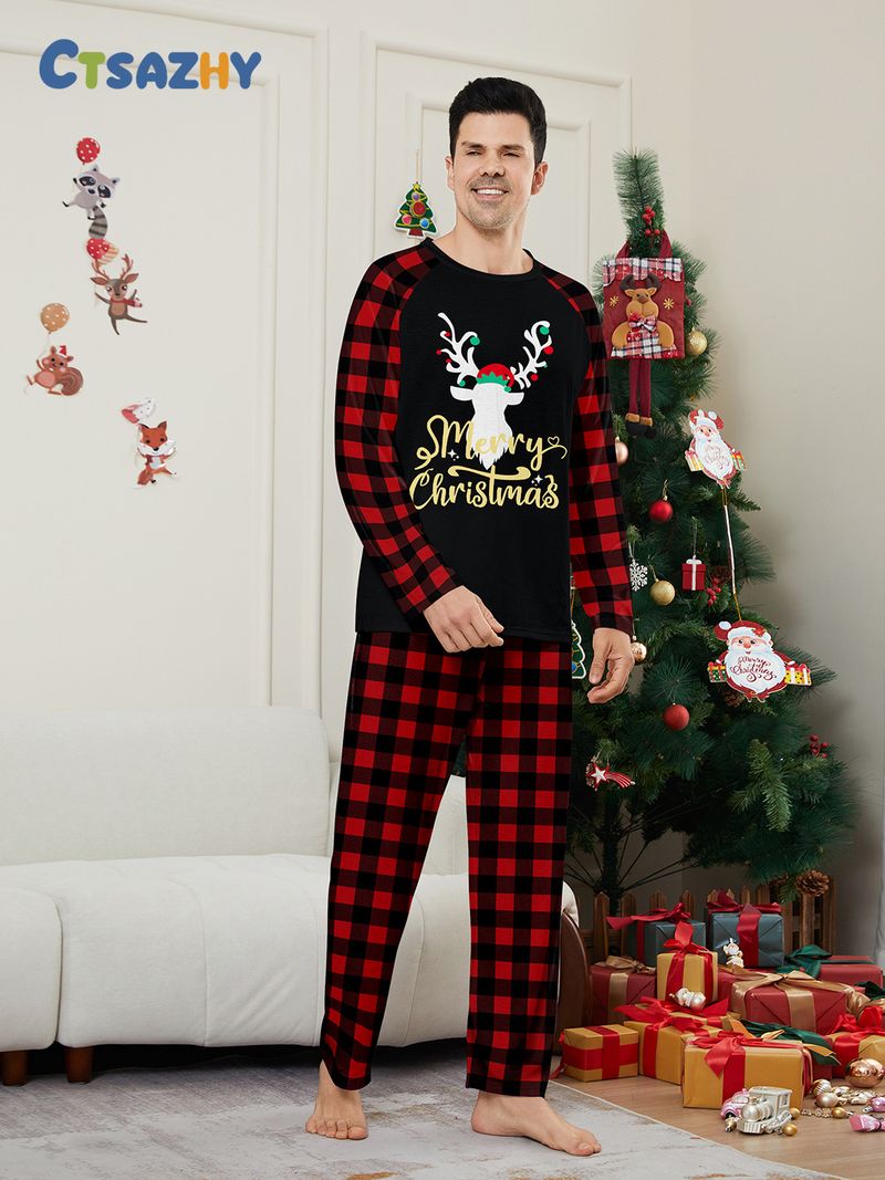 Jul Julehjort bokstavrutete Julefamilietrykk hjemkjole pysjamas_voghion.com