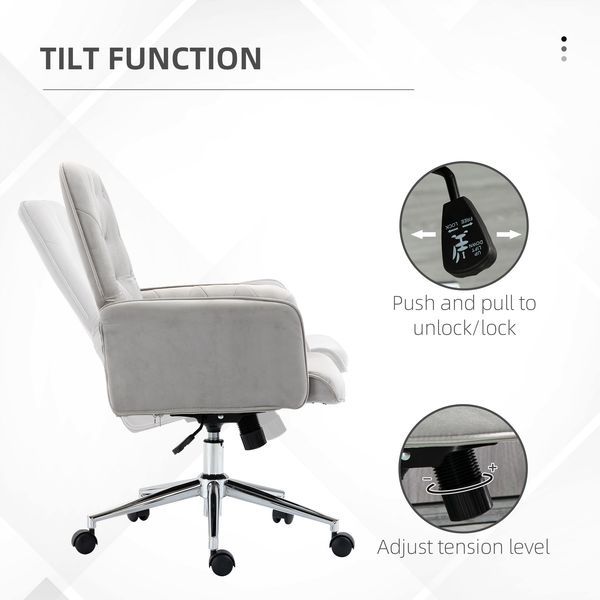 Vinsetto Modern Home Office Chair Mid-Back Tufted Linen Fabric Adjustable Light Grey_voghion.com