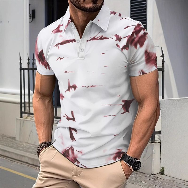 Polo casual a maniche corte da uomo, con colletto rovesciato, stile casual, da esterno, con stampa digitale, tendenza estiva 2025d_voghion.com