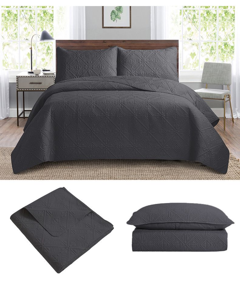 Quilted Bedspread Set 3-Piece Ultrasonic Embossed Reversible Cover With Cotton Filling Machine Washable Luxury Bedding_voghion.com