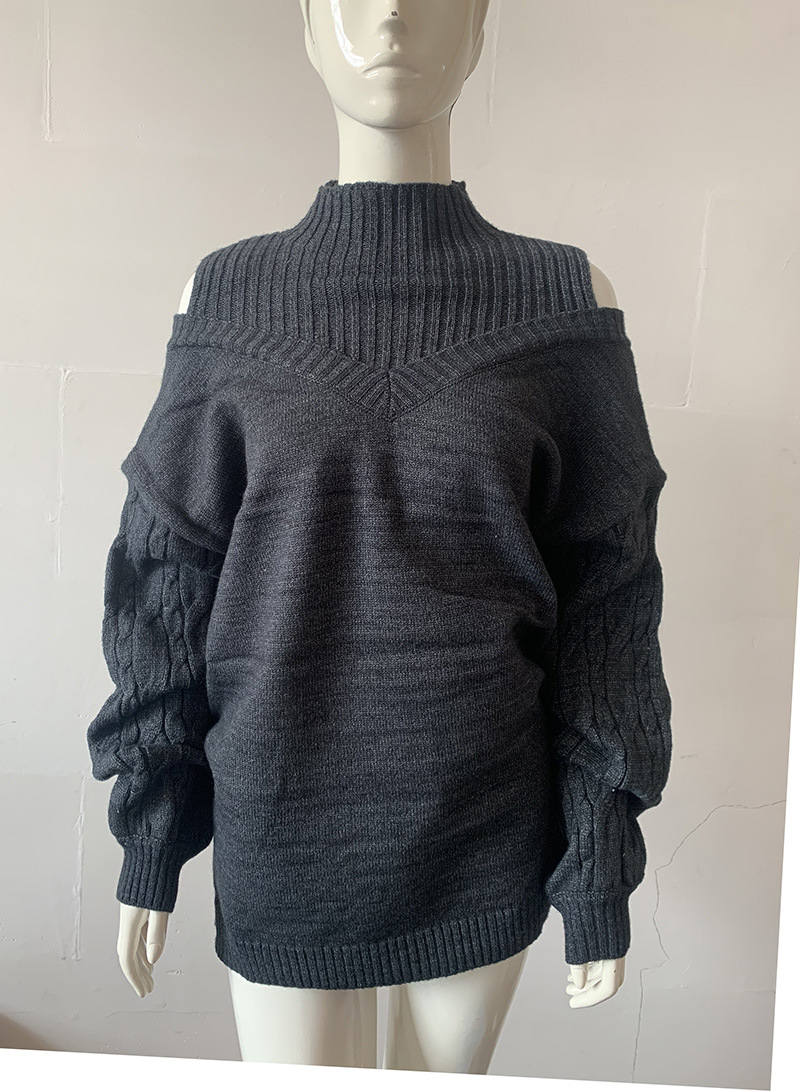 Schulterfreie Damen-Rollkragenpullover für Damen, lockere, grenzüberschreitende Pullover in großer Version für Damen_voghion.com