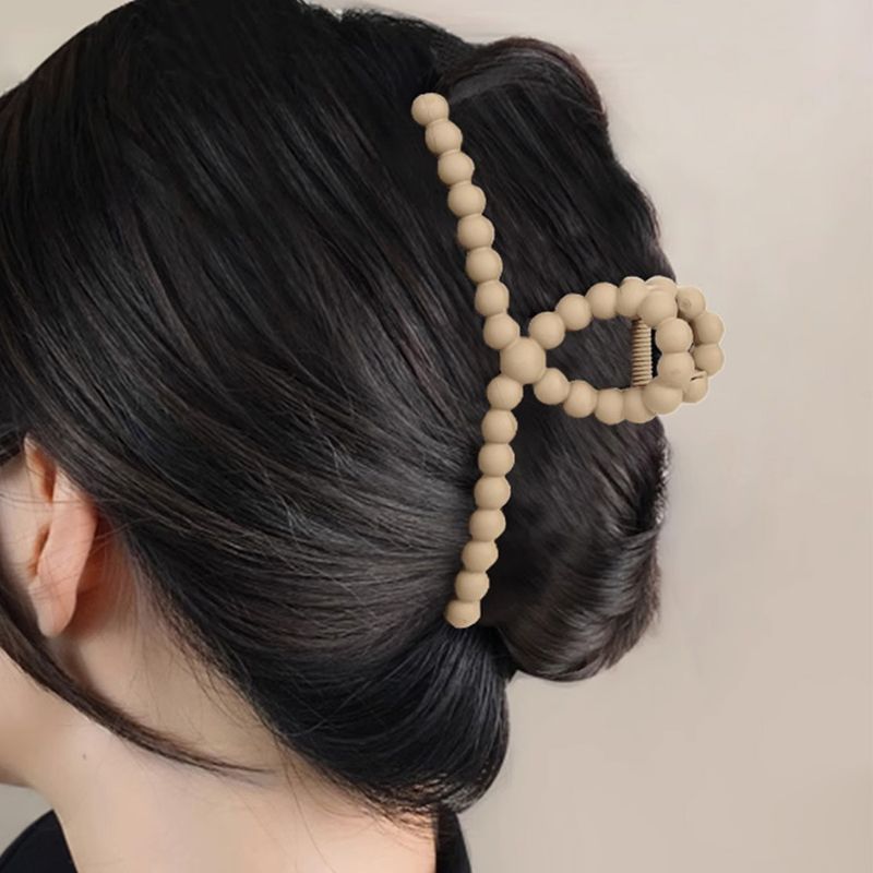Autumn/Winter Brown Cross Pearl Claw Clip - Simple Large Back-of-Head Updo Clip - Premium Shark Clip_voghion.com