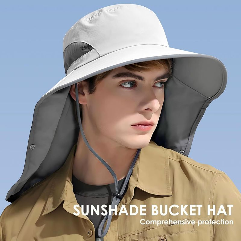 Outdoor Sun Hat Detachable Neck Face Flap UPF 50+UV Protection Visor Fishing Hats With Neck Flap For Men & Women_voghion.com