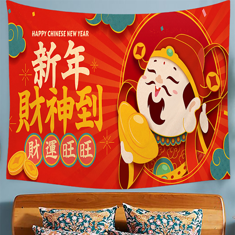 God of Wealth Hanging Cloth Wall Decoration Cartoon Network Red Background Wall Decoration Cloth Room Decoration Cloth_voghion.com