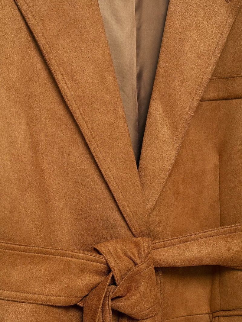 Elegante blazer oversize marrone retrò con tasche e cintura - Trench da donna a maniche lunghe per ufficio e abbigliamento casual (S/M/L)_voghion.com