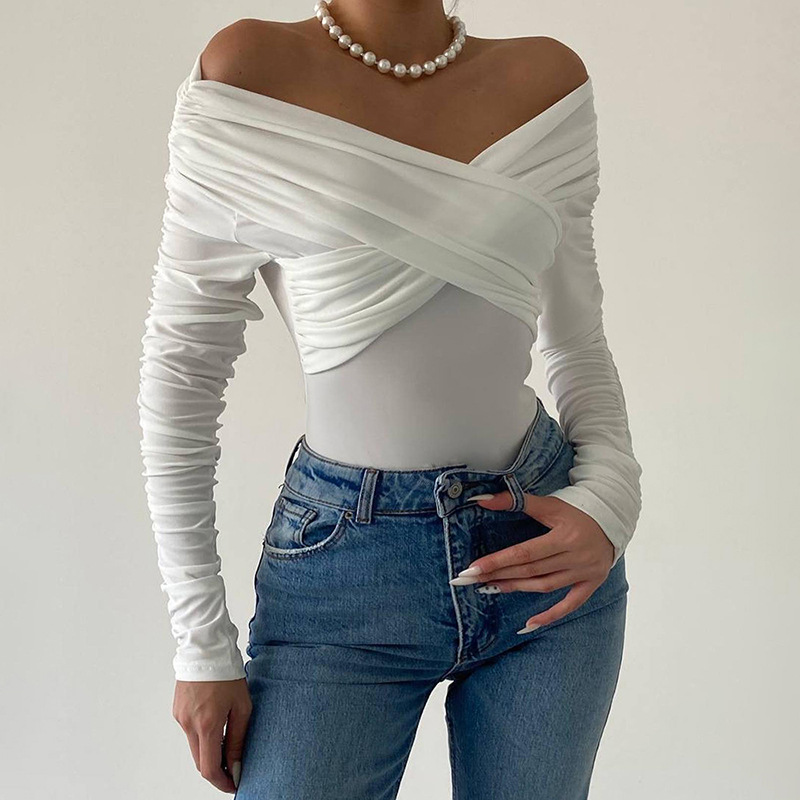 2023 New Fashion And Sexy Off Shoulder Long Sleeved T-shirt Crossover Jumpsuit_voghion.com
