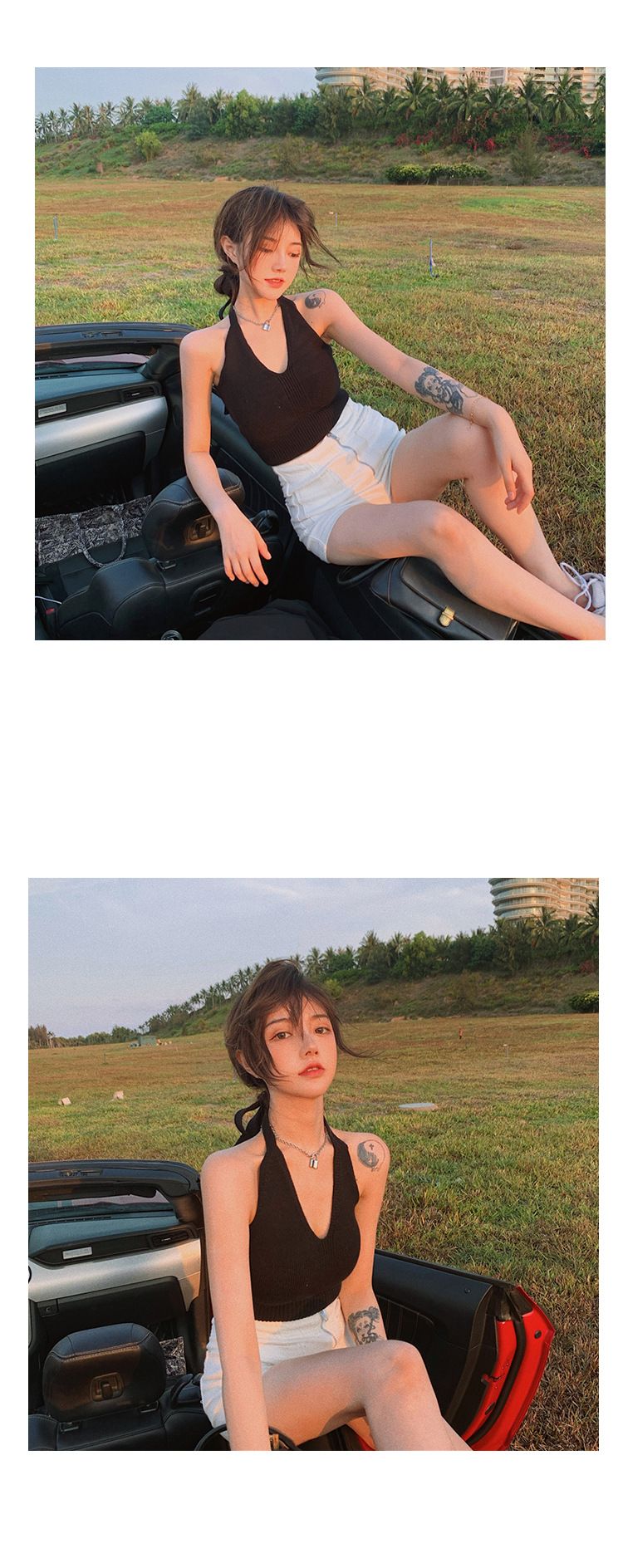 Black Base With A Hanging Neck Camisole For Women's Outerwear, Summer New Spicy Girl Knitted Short Top_voghion.com