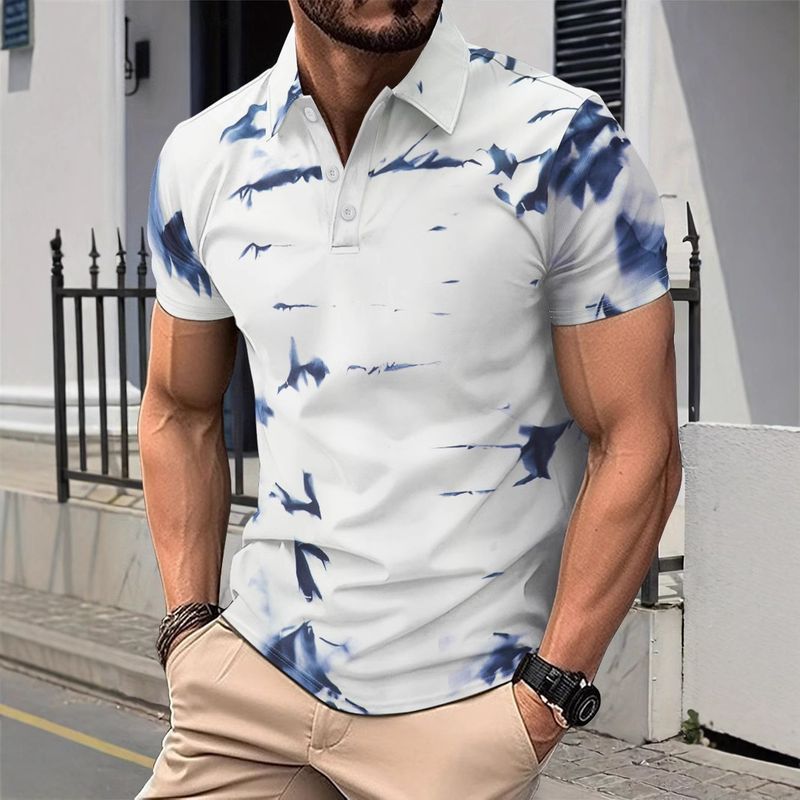Polo casual a maniche corte da uomo, con colletto rovesciato, stile casual, da esterno, con stampa digitale, tendenza estiva 2025d_voghion.com
