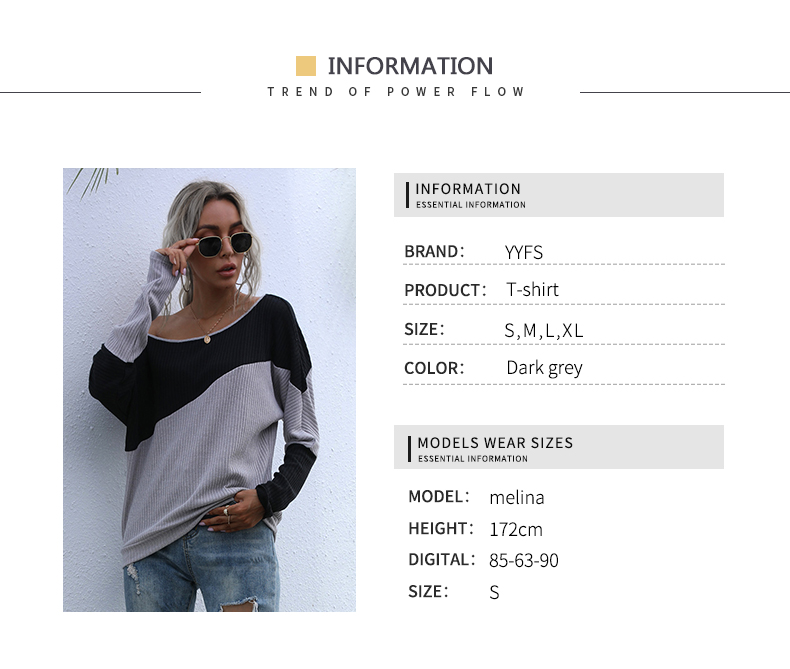 Color-blocked Long-sleeved Sweater Loose Off-shoulder One-line Collar Pullover_voghion.com