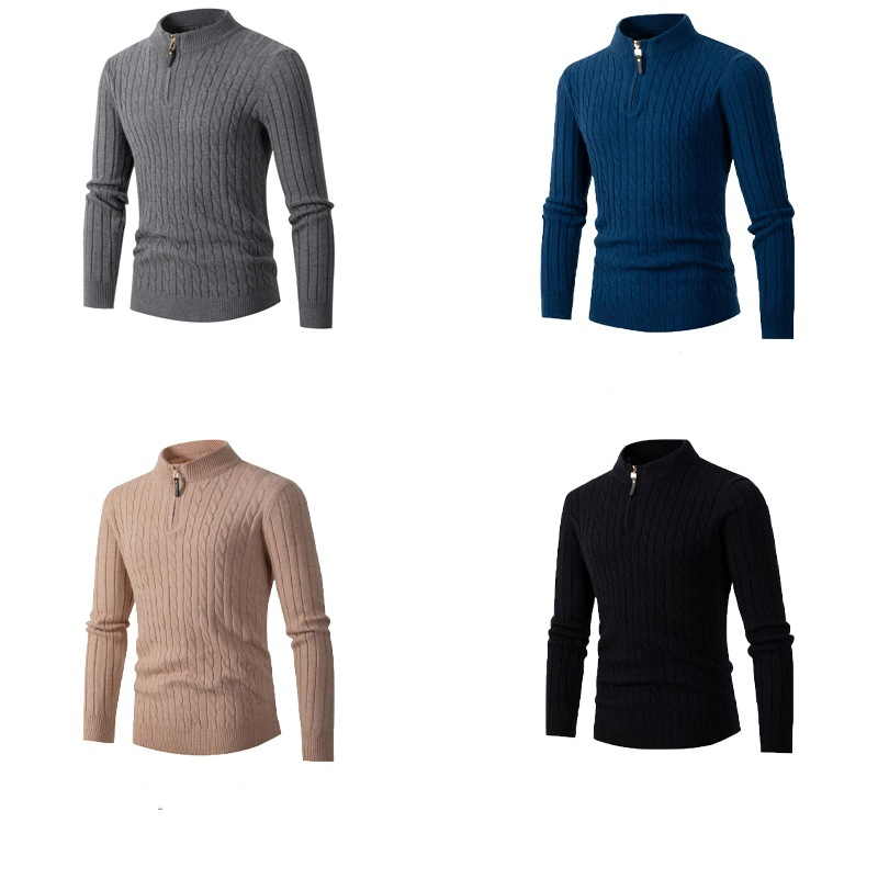 2024 Spring and Autumn New Men's Knitted Korean Edition Youth Fashion Solid Color Simple Ribbed Sweater_voghion.com