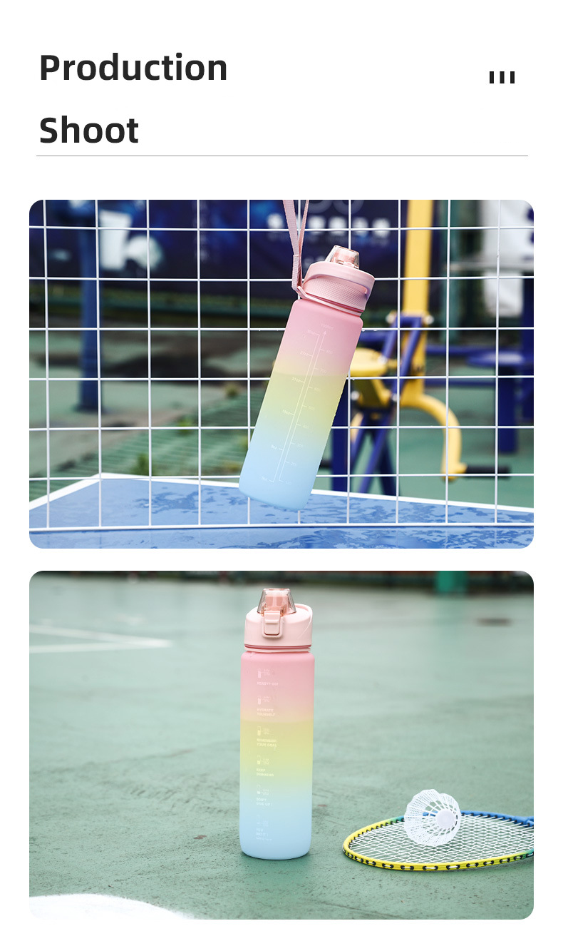 1000ml gradient color large capacity plastic water cup frosted outdoor gym sports water bottle_voghion.com