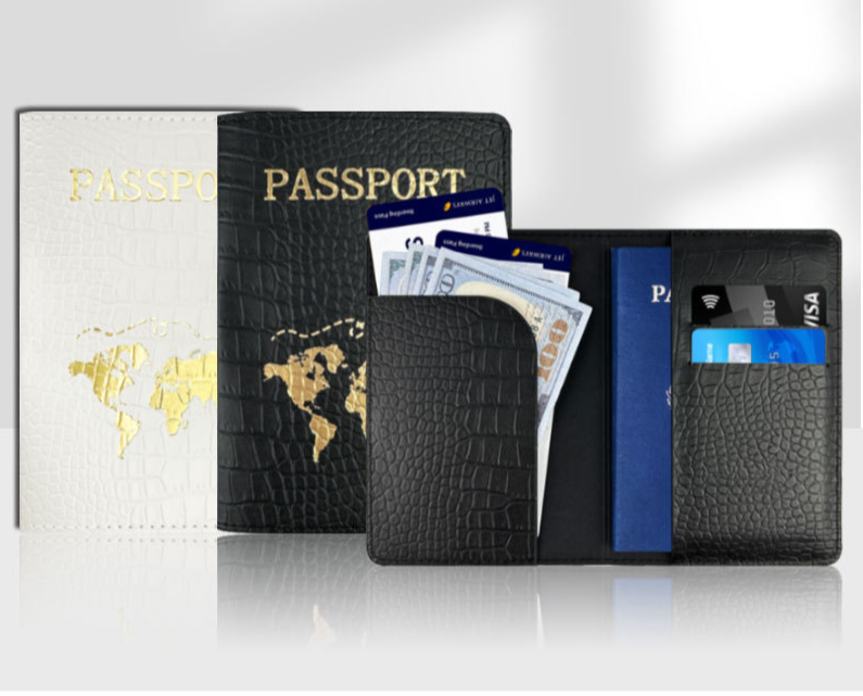 Porta-cartões Preto e branco curto crocodilo couro pu proteção para passaporte Este conjunto de couro mapa passaporte com borda de óleo bolsa para passaporte_voghion.com