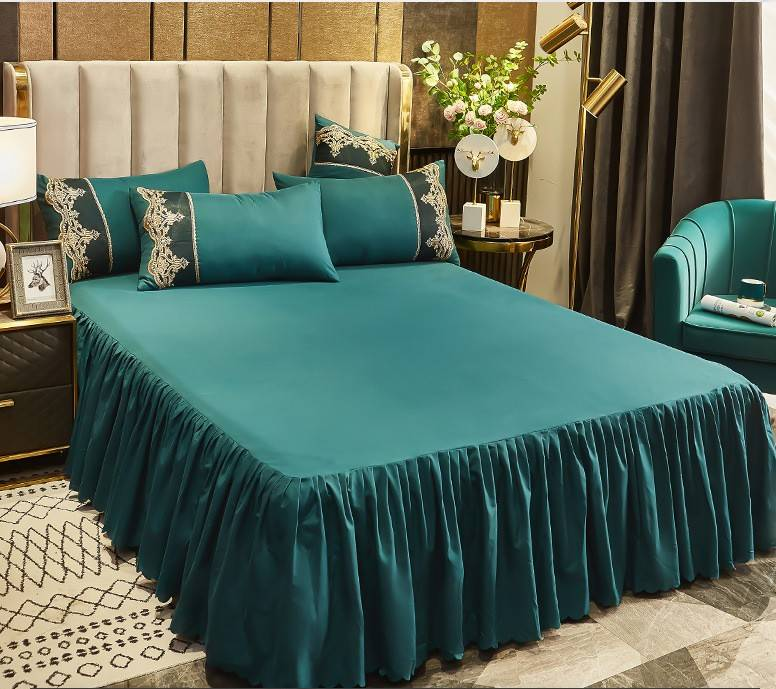 Set di quattro pezzi con gonna da letto in pizzo spazzolato Mona Light Luxury Collection Art Skin Friendly_voghion.com