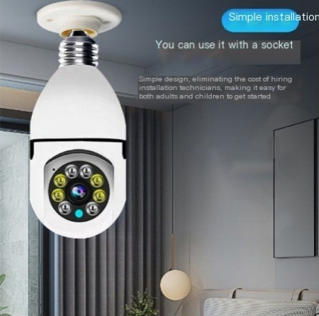 Telecamera panoramica per la casa 2.4G con testa della lampada, telecamera wireless con lampadina E27, rotazione a 360 gradi, visione notturna, modello esplosivo_voghion.com