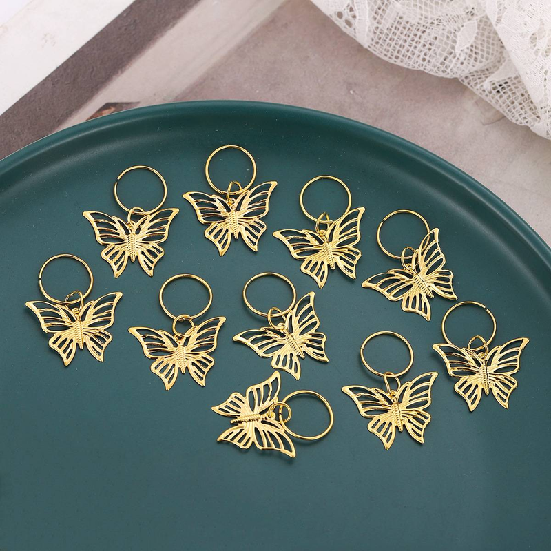 10 - Piece Set Metal Butterfly Dreadlock Hair Accessories, Ponytail Braiding Hair Clips With Geometric Open - Style Design_voghion.com