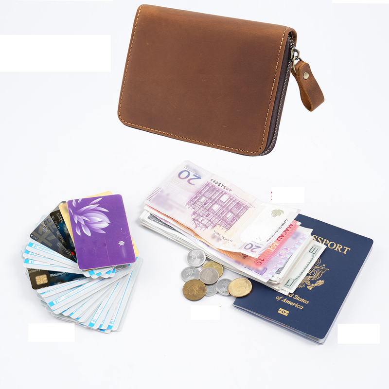Kartentasche Kartenetuis Vintage Crazy Horse Leder RFID Antimagnetischer Kartenhalter Große Kapazität Organtasche Mehrere Kartenfächer Echtleder Münzgeldbörse_voghion.com