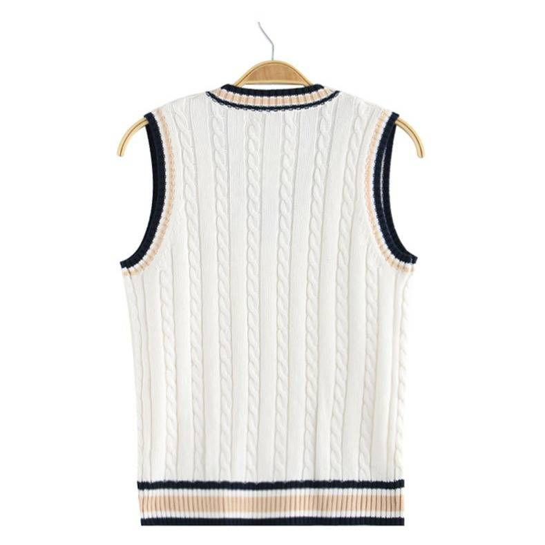 JK-Uniform-Pulloverweste – Bestickter ärmelloser Pullover mit V-Ausschnitt für Damen (S-5XL) – Baumwoll-Cardigan im japanischen Schulstil mit Farbblockierung_voghion.com