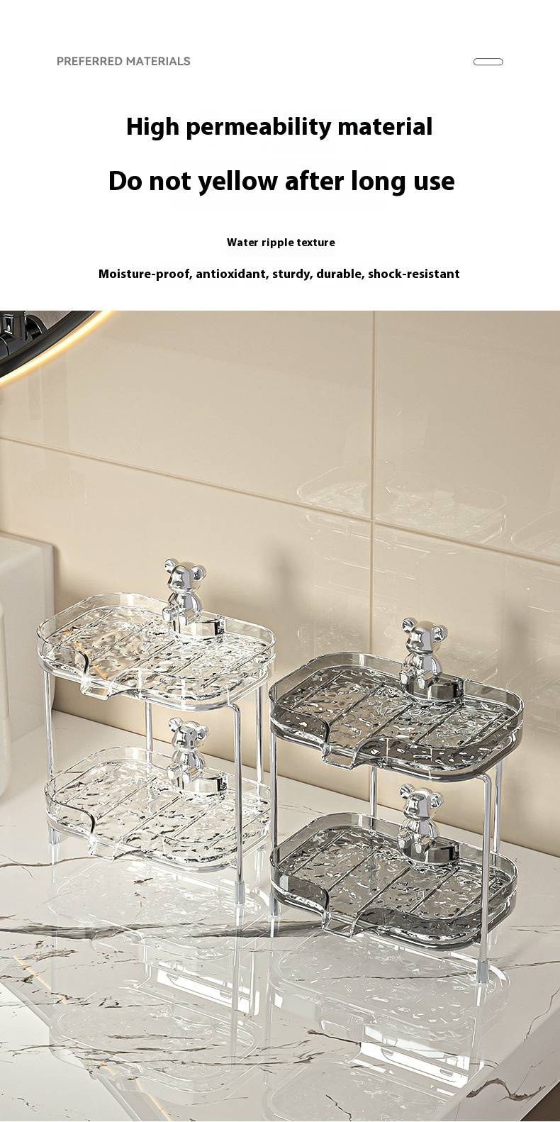 Transparente Seifenschale zur Wandmontage mit Abfluss – Badezimmer-Organizer ohne Bohren (platzsparend, modernes Design, ein-/doppellagig, durchsichtig/grau)_voghion.com