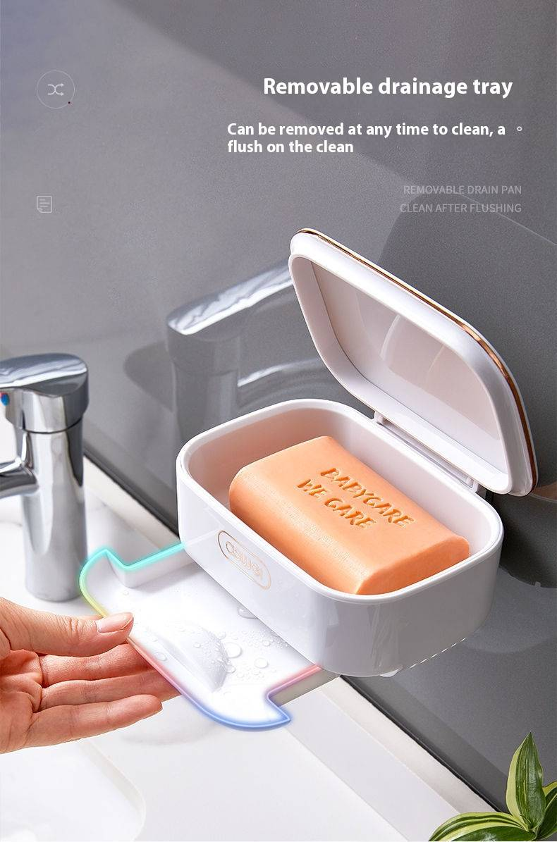Flip-Top Soap Dish With Drainage – Wall-Mounted Bathroom Soap Holder, No-Drill Suction Cup Design, Hygienic Storage For Bar Soap_voghion.com