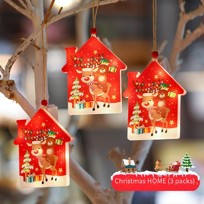 Juego de 12 luces colgantes navideñas LED: árbol festivo, copo de nieve, estrella, calcetín, decoración para fiestas navideñas en interiores._voghion.com