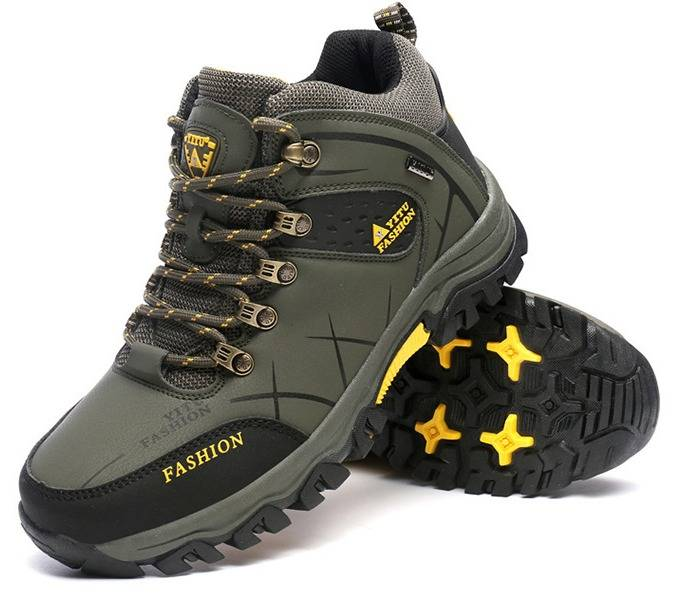 Scarponi da trekking invernali da uomo - Scarpe impermeabili in pelle con fodera in pile, suola in gomma antiscivolo per trekking all'aperto e terreni innevati_voghion.com