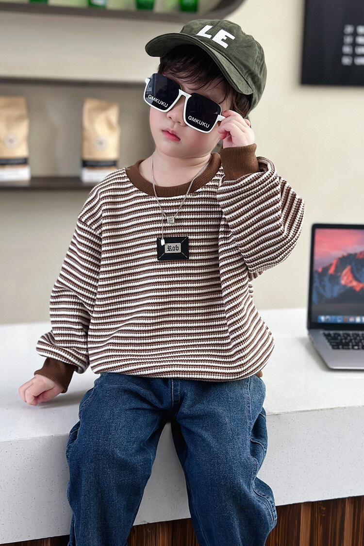 Streifen 2023 Frühling und Herbst Neue Kinder Hübsche Casual Zwei Stück Set für Jungen mit Western Stil Lange_voghion.com