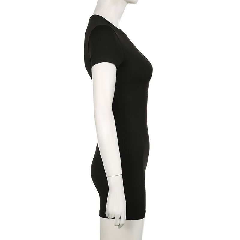 Women's Clothing Simple Ins Basic Round Neck Slim Short Sleeved Sports Jumpsuit Solid Color Fitness Shorts Women_voghion.com