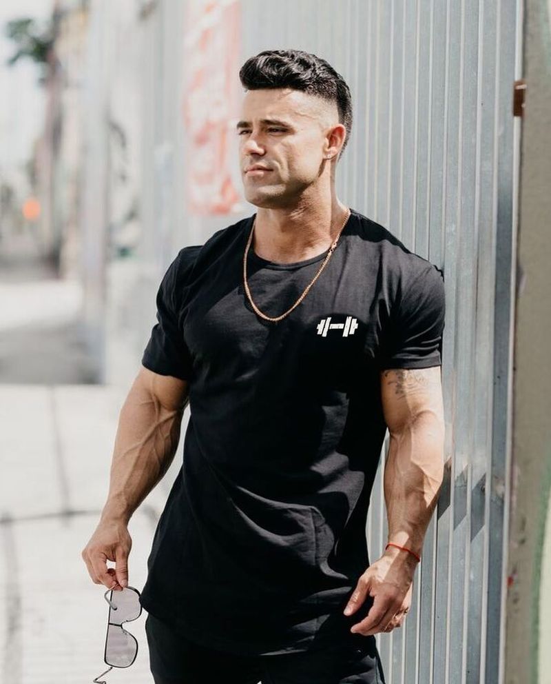 Spier Lente/Zomer Nieuw Heren Sport Vrije tijd Hardlopen Gym Oefening Katoen Slim Fit Elastisch Dun T-shirt met korte mouwen_voghion.com