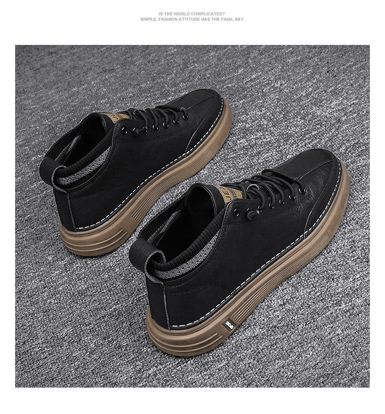 Frühling Neue Koreanische Version Trendy All Match Sneakers Herren High Top Casual Sportschuhe Studenten Atmungsaktive Lederschuhe_voghion.com