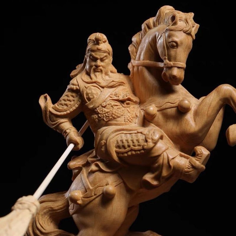 Buxushouten snijwerk van een paard, Guan Gong, god van de rijkdom, woonkamer, thuis, bureau, kantoor, houten ornament, cadeau_voghion.com