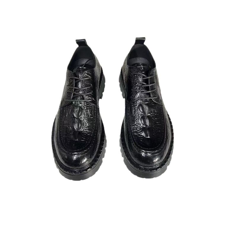 2025v Genuine Buine Caual Cowhide Emboed Crocodile Pattern Thick Sole Height Increaing Black Leather Wedding Men'_voghion.com