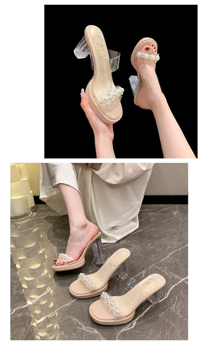 Open Toed One-piece Slippers For Women In The Summer Of 2025, New French Crystal Thick Heel Sandals Paired With Skirts_voghion.com