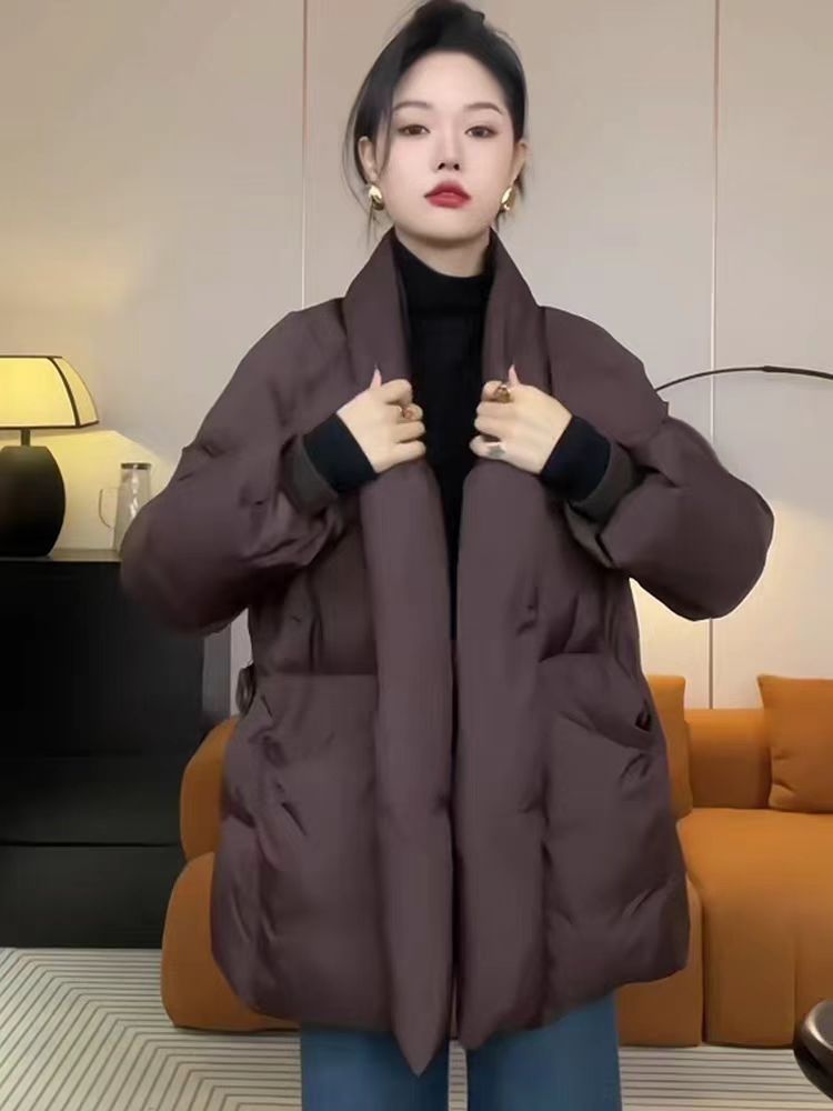 Giacca in piumino attillata per donna, lunghezza media, nuova versione coreana invernale, vestibilità ampia, snellente, colore bianco anatra_voghion.com