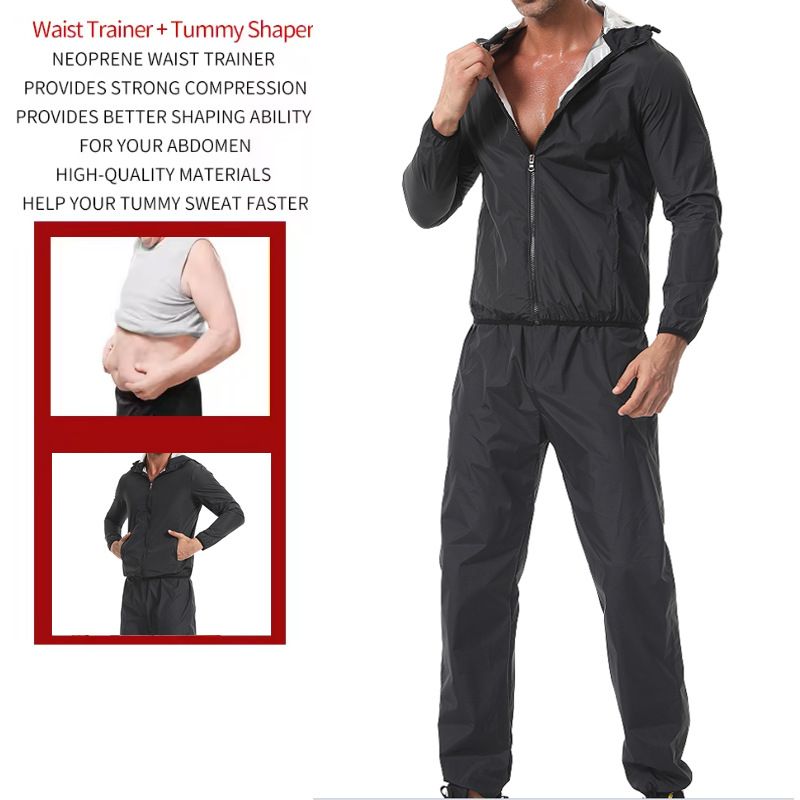 Sweat Suit Body Control Waterproof Windproof Sweat Running Set European And American Large Size Men's Sweat Sauna Sports Suit_voghion.com