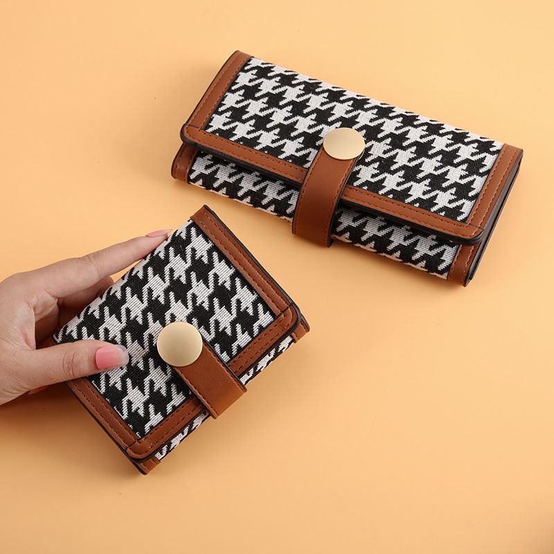 Korean Style Simple Fashion Small Wallet Women's Long Houndstooth Buckle Multi Card Slots Wallet_voghion.com