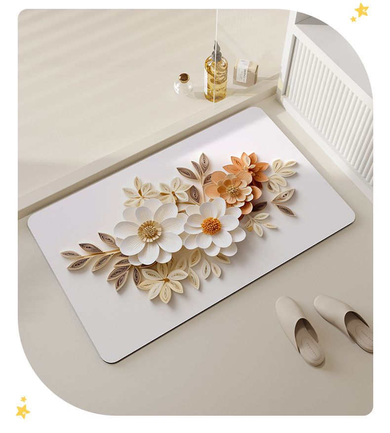 3D-Badezimmer-Fußmatte aus saugfähigem, weichem Kieselgur – rutschfest und schnelltrocknend_voghion.com