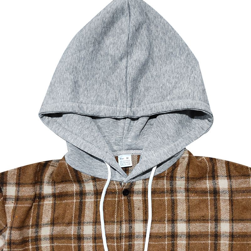 Camicia casual alla moda da uomo in stile americano, autunno inverno, con cappuccio, in flanella jacquard a quadri_voghion.com